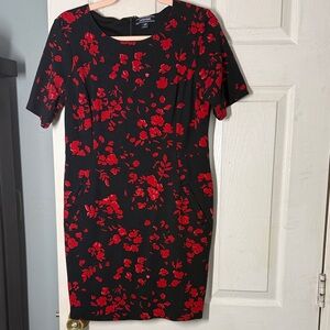 Lands' End Black Mini Dress with Red Floral Pattern